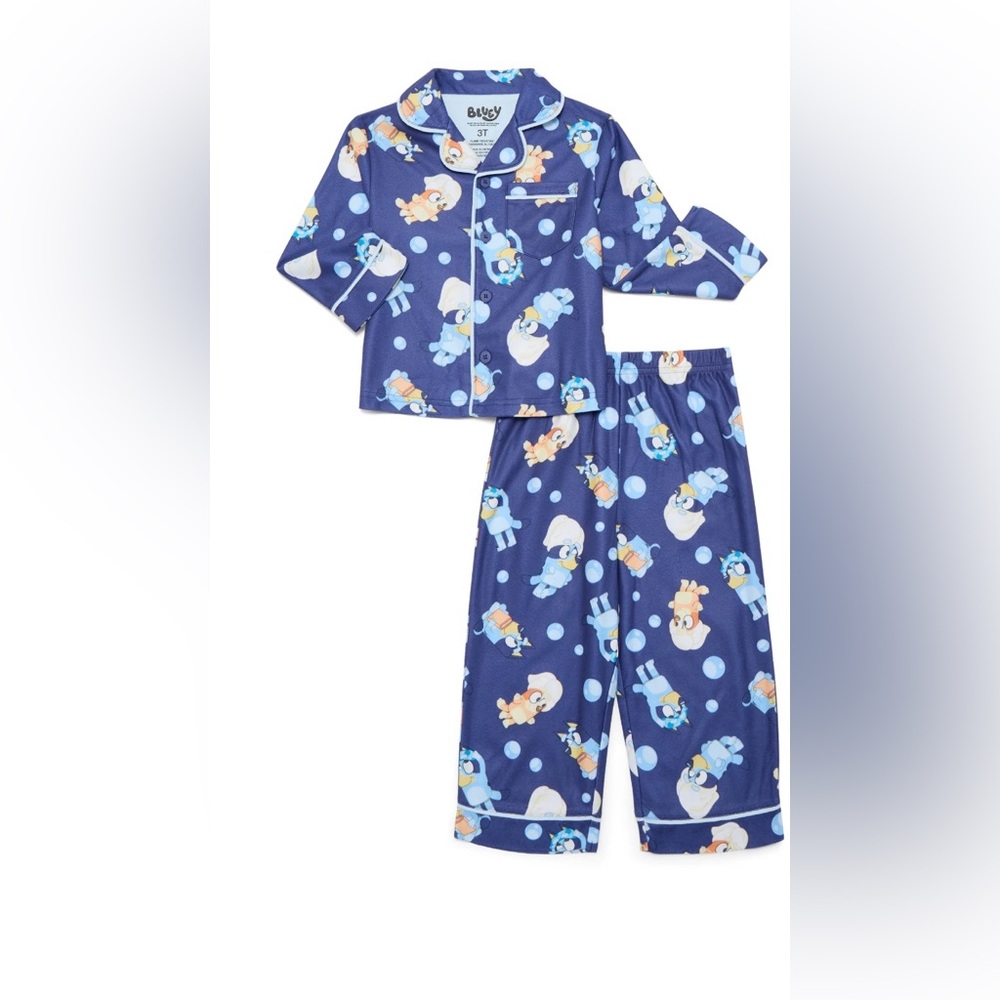 NWT Bluey Pajama Set 3T Long Sleeve Button Up Sleepwear Unisex Toddler